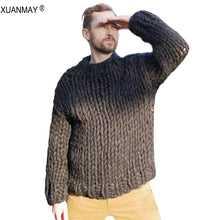 Load image into Gallery viewer, Spring Super chunky Men's Sweater Loose Casual Navy blue Pullover Sweater coat Thick warm Hand-knitted men's Thick Sweater