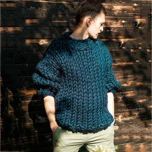 Load image into Gallery viewer, Spring Super chunky Men's Sweater Loose Casual Navy blue Pullover Sweater coat Thick warm Hand-knitted men's Thick Sweater