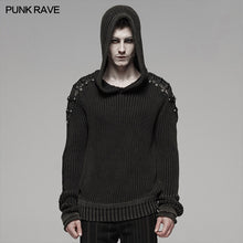 Load image into Gallery viewer, PUNK RAVE Punk Vintage Hooded Black Sweater Steampunk Retro Sweater Halloween Male Casual Fashion Dark Streetwear Pullovers