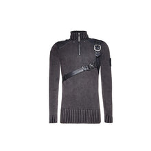 Load image into Gallery viewer, PUNK RAVE Heavy Punk Style Autumn Winter Studded Pullover Leather Sweater Black Men Steampunk Good-fitting Retro Military