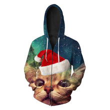Load image into Gallery viewer, Autumn 2019 Christmas cat printed men's sweater with hoodie suit tide European and American zipper men's clothing Blouse hoodies