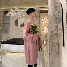 Load image into Gallery viewer, Men Fashion Hip Hop Chic Knitted Thick Pink Dress Sweater Autumn Winter Male Streetwear Loose Casual Pullovers Long Sweater