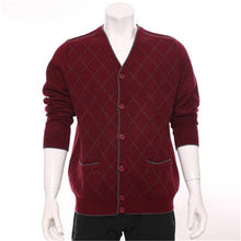 Load image into Gallery viewer, top grade 100%goat cashmere argyle thick knit men fashion single breasted cardigan sweater H-straight dark blue 3color S/2XL