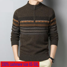 Load image into Gallery viewer, New High Quality Winter 100% Cashmere Zipper Half High Collar Men Thickened Computer Knitted Striped Sweater Plus Size XS-4XL5XL