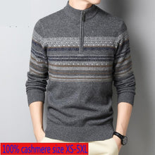 Load image into Gallery viewer, New High Quality Winter 100% Cashmere Zipper Half High Collar Men Thickened Computer Knitted Striped Sweater Plus Size XS-4XL5XL