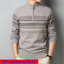 Load image into Gallery viewer, New High Quality Winter 100% Cashmere Zipper Half High Collar Men Thickened Computer Knitted Striped Sweater Plus Size XS-4XL5XL