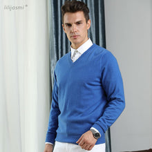 Load image into Gallery viewer, HOT! 2019 Basic Sweaters Men's 100% Cashmere Knitted Sweater V-neck Solid Color Male Pullovers Flat-knit Autumn Winter Must Buy