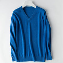 Load image into Gallery viewer, HOT! 2019 Basic Sweaters Men's 100% Cashmere Knitted Sweater V-neck Solid Color Male Pullovers Flat-knit Autumn Winter Must Buy