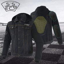 Load image into Gallery viewer, SSPEC Mens Denim Motorcycle Jacket Off-Road Racing Hoodies Motorbike Motorcross Protective Gear Fashion Casual Sweater Jacket