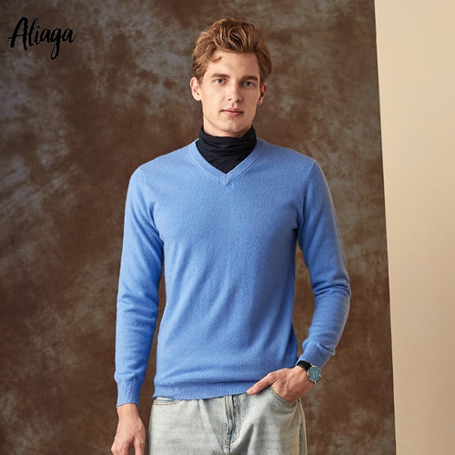 100% Goat Cashmere Sweater Men V-neck Sweater Man Pullovers Knitting Autumn Winter Male Warm Handmade Plus Size Sweaters Jumpers