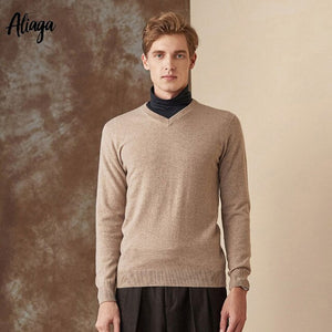 100% Goat Cashmere Sweater Men V-neck Sweater Man Pullovers Knitting Autumn Winter Male Warm Handmade Plus Size Sweaters Jumpers