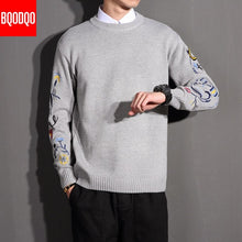 Load image into Gallery viewer, Japanese O-Neck Sweaters Fashion Embroidery Autumn Winter Blue Knitted Jumper Sweater Men Army High Street Casual Mens Pullovers