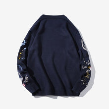 Load image into Gallery viewer, Japanese O-Neck Sweaters Fashion Embroidery Autumn Winter Blue Knitted Jumper Sweater Men Army High Street Casual Mens Pullovers