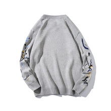 Load image into Gallery viewer, Japanese O-Neck Sweaters Fashion Embroidery Autumn Winter Blue Knitted Jumper Sweater Men Army High Street Casual Mens Pullovers