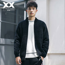 Load image into Gallery viewer, Autumn and winter knit jacket men's thick stand collar solid color plus velvet sweater cardigan men's casual jacket