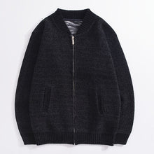 Load image into Gallery viewer, Autumn and winter knit jacket men's thick stand collar solid color plus velvet sweater cardigan men's casual jacket