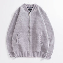 Load image into Gallery viewer, Autumn and winter knit jacket men's thick stand collar solid color plus velvet sweater cardigan men's casual jacket