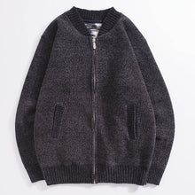 Load image into Gallery viewer, Autumn and winter knit jacket men's thick stand collar solid color plus velvet sweater cardigan men's casual jacket