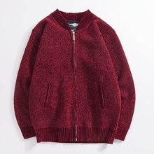 Load image into Gallery viewer, Autumn and winter knit jacket men's thick stand collar solid color plus velvet sweater cardigan men's casual jacket
