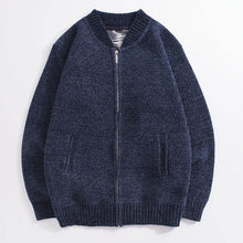 Load image into Gallery viewer, Autumn and winter knit jacket men's thick stand collar solid color plus velvet sweater cardigan men's casual jacket