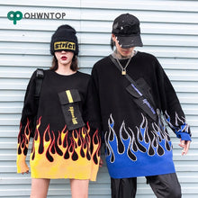 Load image into Gallery viewer, Hip Hop Front Pockets Fire Flame Knitted Sweaters Men Fashion Casual Pullover Jumper Tops Streetwear Harajuku Sweater O-Neck Top