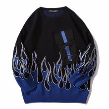 Load image into Gallery viewer, Hip Hop Front Pockets Fire Flame Knitted Sweaters Men Fashion Casual Pullover Jumper Tops Streetwear Harajuku Sweater O-Neck Top