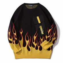 Load image into Gallery viewer, Hip Hop Front Pockets Fire Flame Knitted Sweaters Men Fashion Casual Pullover Jumper Tops Streetwear Harajuku Sweater O-Neck Top