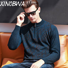 Load image into Gallery viewer, Europe New Men's Fashion Stand Collar Zip Plaid 100% Wool Thick Warm Sweater Male Casual Loose Sweater Jacket moletom masculino