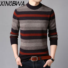 Load image into Gallery viewer, Hot Sale Mens Fashion Slim Turtleneck Striped Long Sleeve 100%Wool Thick Warm Knitted Sweater Male Smart Casual Pullover Sweater