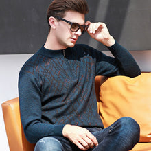 Load image into Gallery viewer, Europe New Men's Fashion Stand Collar Zip Plaid 100% Wool Thick Warm Sweater Male Casual Loose Sweater Jacket moletom masculino