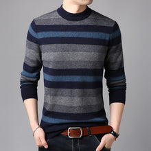 Load image into Gallery viewer, Hot Sale Mens Fashion Slim Turtleneck Striped Long Sleeve 100%Wool Thick Warm Knitted Sweater Male Smart Casual Pullover Sweater