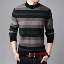 Load image into Gallery viewer, Hot Sale Mens Fashion Slim Turtleneck Striped Long Sleeve 100%Wool Thick Warm Knitted Sweater Male Smart Casual Pullover Sweater