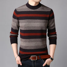 Load image into Gallery viewer, Hot Sale Mens Fashion Slim Turtleneck Striped Long Sleeve 100%Wool Thick Warm Knitted Sweater Male Smart Casual Pullover Sweater
