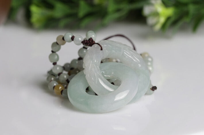 1026+++ Natural stone home ice Shuanglongxizhu men and women safe sweater Jade Pendant Necklace