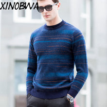 Load image into Gallery viewer, England Style New Man Fashion O Neck Long Sleeve Loose 100% Woolen Pullover Sweater Men's Smart Casual Stripe Wool Sweater Brand