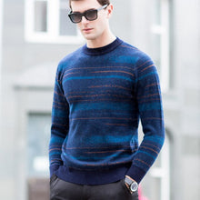 Load image into Gallery viewer, England Style New Man Fashion O Neck Long Sleeve Loose 100% Woolen Pullover Sweater Men's Smart Casual Stripe Wool Sweater Brand