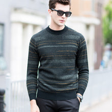 Load image into Gallery viewer, England Style New Man Fashion O Neck Long Sleeve Loose 100% Woolen Pullover Sweater Men's Smart Casual Stripe Wool Sweater Brand
