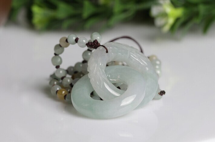 1026+++ Natural stone home ice Shuanglongxizhu men and women safe sweater Jade Pendant Necklace