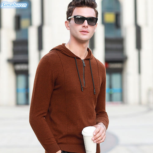 2018 Brand Long Sleeve Hooded Mens Autumn Winter Sweater Pullovers Casual Solid Color Wool Sweaters Man Pull Homme High Quality