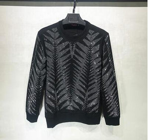M-3XL! stagecraft    Men's bright silver hot diamond sweater 2018 personality long sleeve round collar pullover