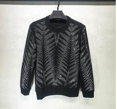 M-3XL! stagecraft    Men's bright silver hot diamond sweater 2018 personality long sleeve round collar pullover