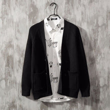 Load image into Gallery viewer, Korean Style V Neck Sweater Men Slim Knitted Shot Jacket Coat Pocket Pull Homme Spring Autumn Sueter Hombre Black Blue Khaki