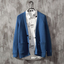 Load image into Gallery viewer, Korean Style V Neck Sweater Men Slim Knitted Shot Jacket Coat Pocket Pull Homme Spring Autumn Sueter Hombre Black Blue Khaki