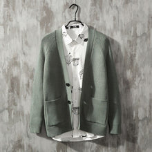 Load image into Gallery viewer, Korean Style V Neck Sweater Men Slim Knitted Shot Jacket Coat Pocket Pull Homme Spring Autumn Sueter Hombre Black Blue Khaki