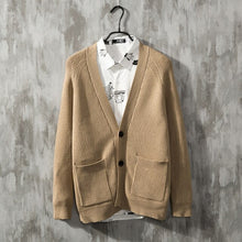 Load image into Gallery viewer, Korean Style V Neck Sweater Men Slim Knitted Shot Jacket Coat Pocket Pull Homme Spring Autumn Sueter Hombre Black Blue Khaki