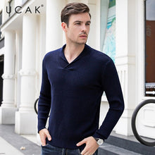 Load image into Gallery viewer, UCAK Brand Sweater Men 2019 Winter Autumn Fashion Trend V-Neck Pull Homme Casual Streetwear Striped Tops Pullovers Knit U1026