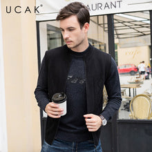 Load image into Gallery viewer, UCAK Brand Sweater Vest Men Merino Wool Pull Homme Fashion Trend 2019 Winter Autumn Warm Casual Zipper Striped Sweaters U1027