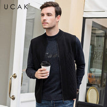 Load image into Gallery viewer, UCAK Brand Sweater Vest Men Merino Wool Pull Homme Fashion Trend 2019 Winter Autumn Warm Casual Zipper Striped Sweaters U1027