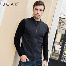 Load image into Gallery viewer, UCAK Brand Sweater Vest Men Merino Wool Pull Homme Fashion Trend 2019 Winter Autumn Warm Casual Zipper Striped Sweaters U1027