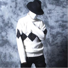 Load image into Gallery viewer, Lozeng-patterned turtleneck sweater men loose Korean version of fashion winter versatile men with popular logo bottom knitwear.